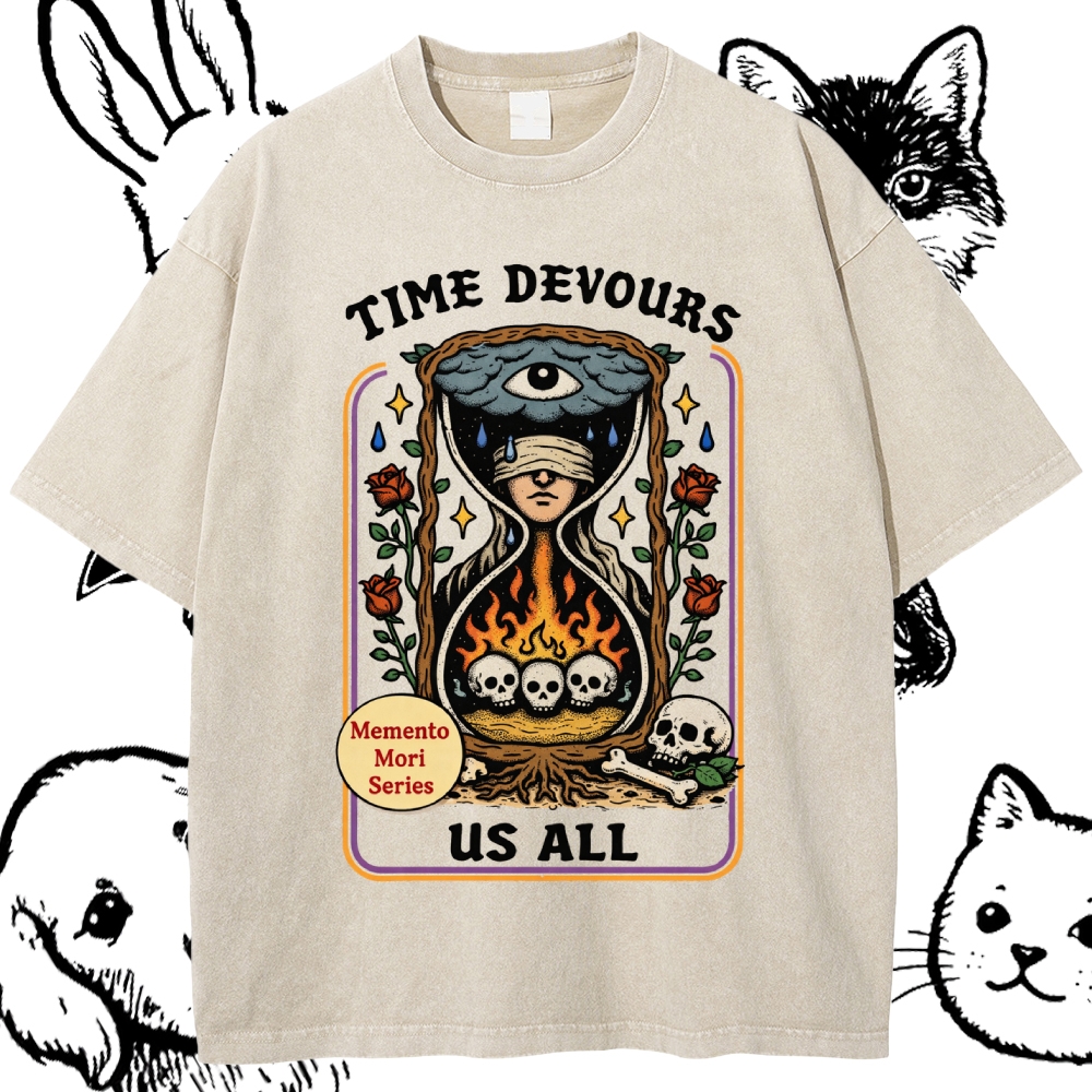 The Hourglass Of Mortal Fate Cotton Vintage Wash Classic Graphic Tee