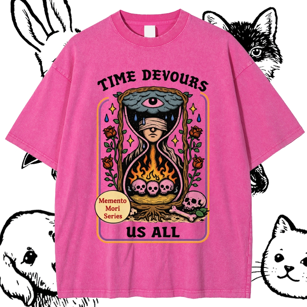 The Hourglass Of Mortal Fate Cotton Vintage Wash Classic Graphic Tee