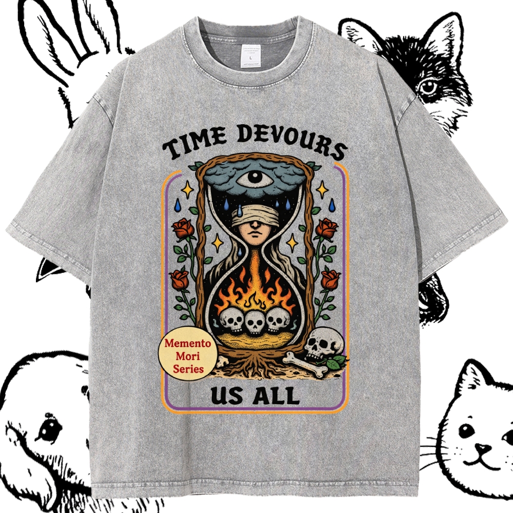 The Hourglass Of Mortal Fate Cotton Vintage Wash Classic Graphic Tee