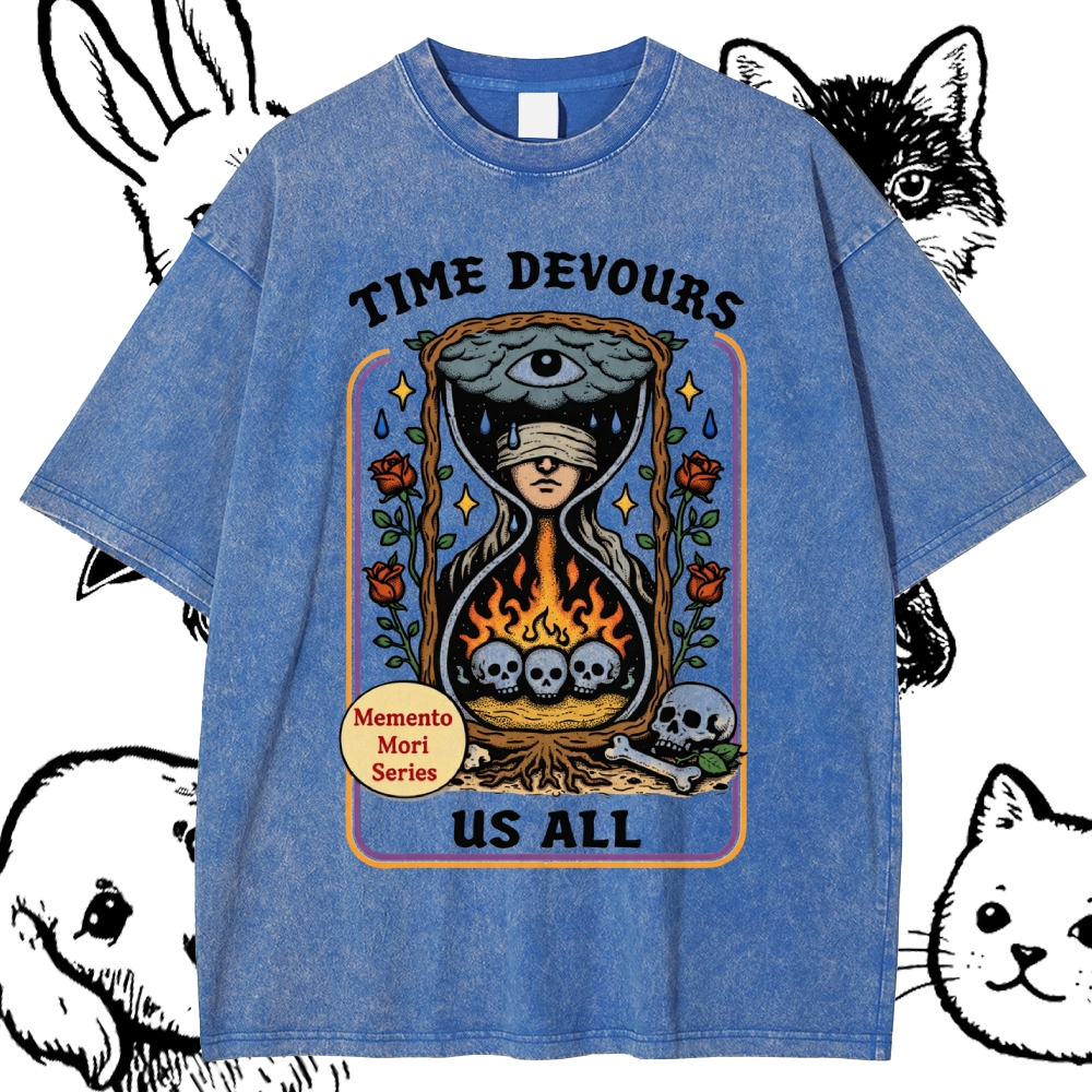 The Hourglass Of Mortal Fate Cotton Vintage Wash Classic Graphic Tee