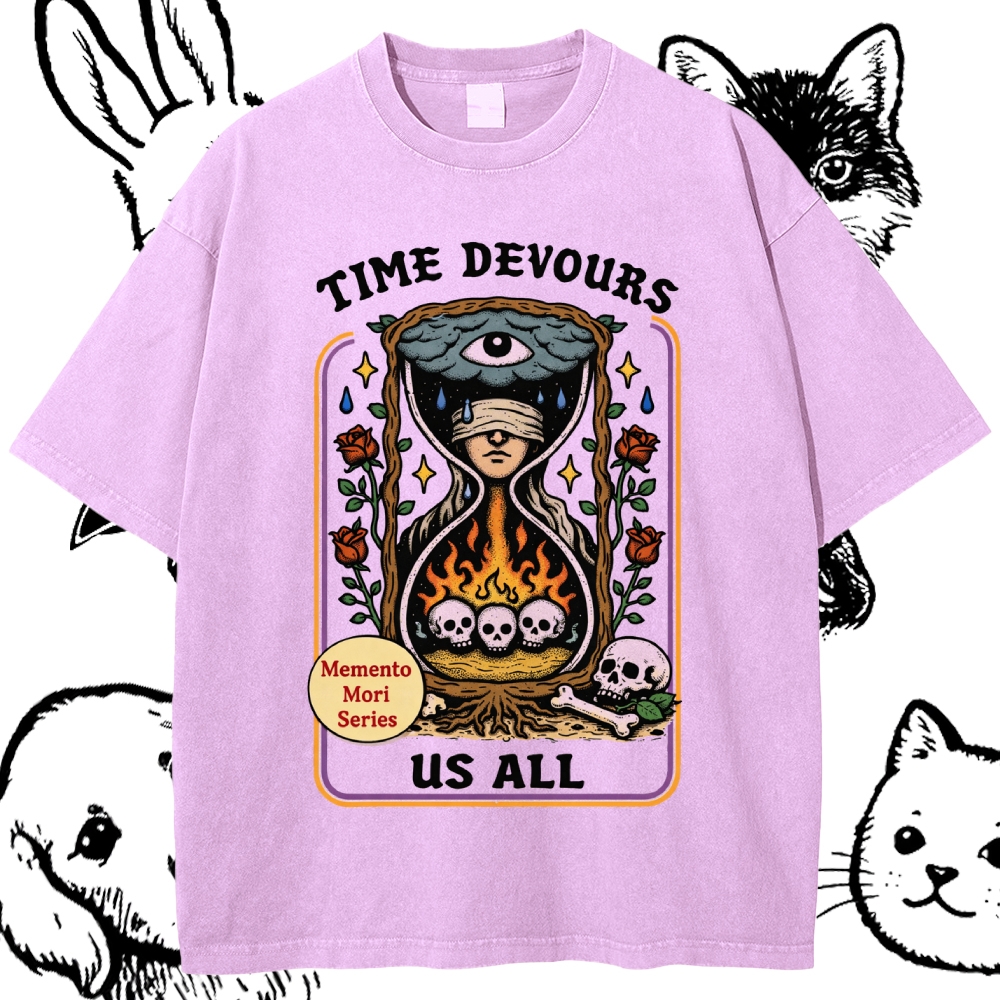 The Hourglass Of Mortal Fate Cotton Vintage Wash Classic Graphic Tee