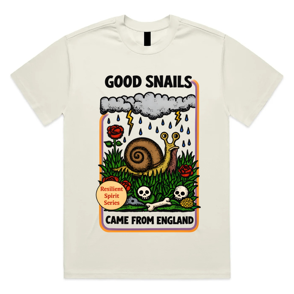 The Resilient English Snail Cotton Classic Fit Retro Dark Humor Graphic Tee