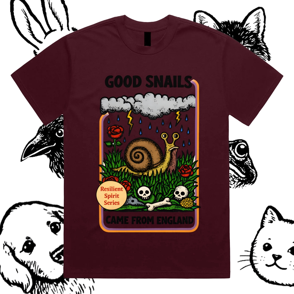 The Resilient English Snail Cotton Classic Fit Retro Dark Humor Graphic Tee