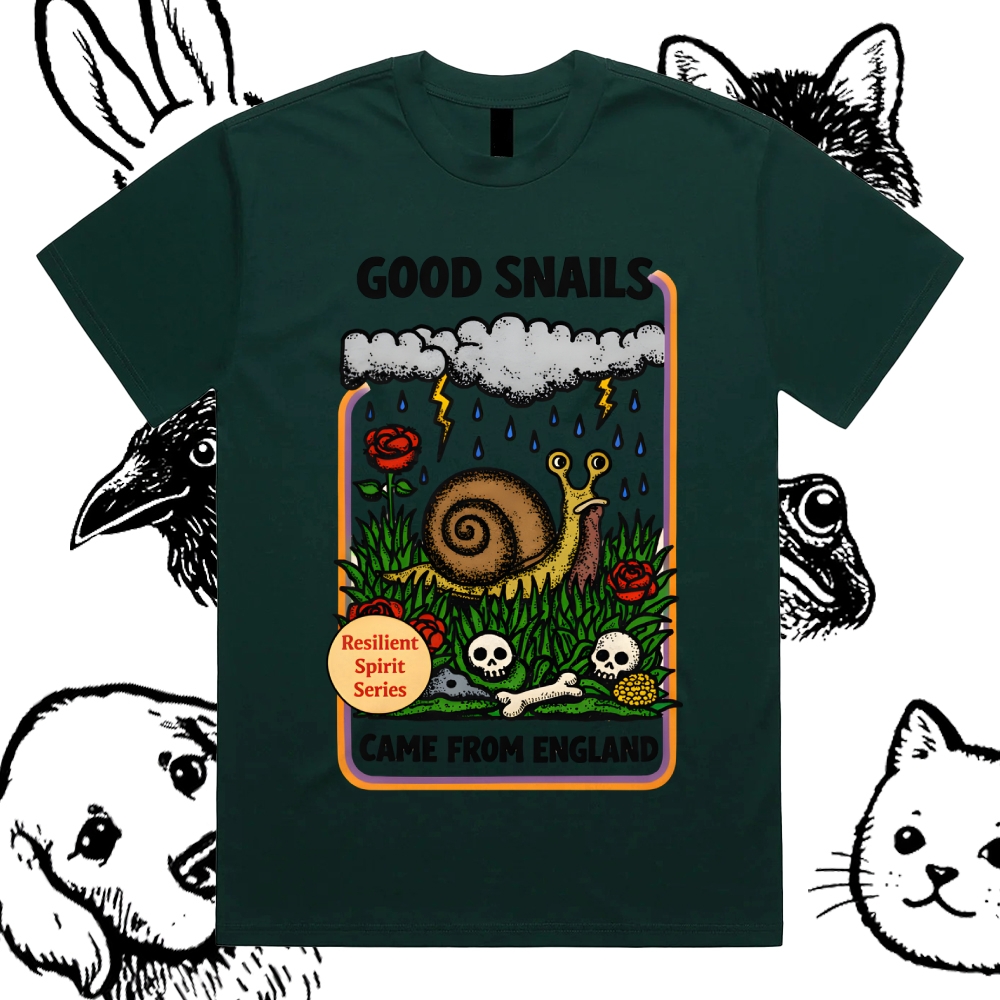 The Resilient English Snail Cotton Classic Fit Retro Dark Humor Graphic Tee