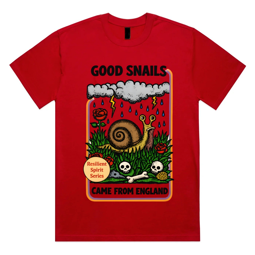 The Resilient English Snail Cotton Classic Fit Retro Dark Humor Graphic Tee