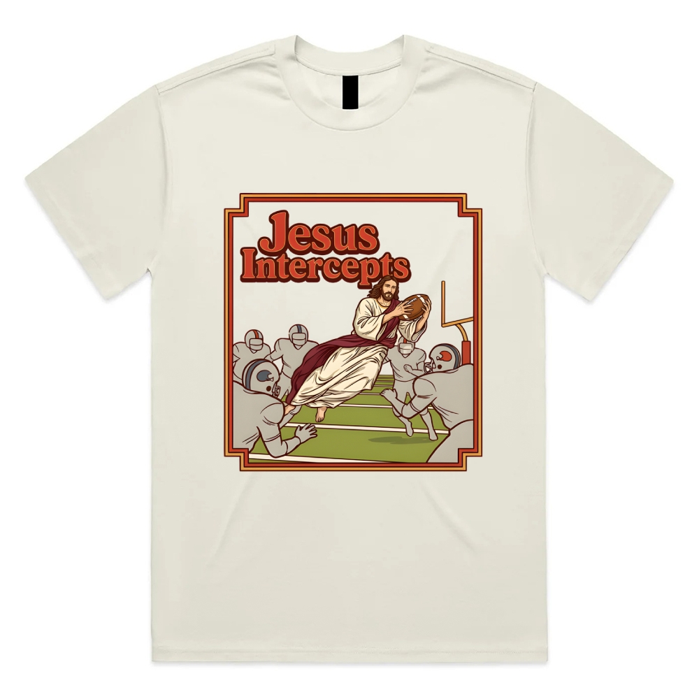 The Divine Defensive Interception Cotton Classic Fit Retro Dark Humor Graphic Tee