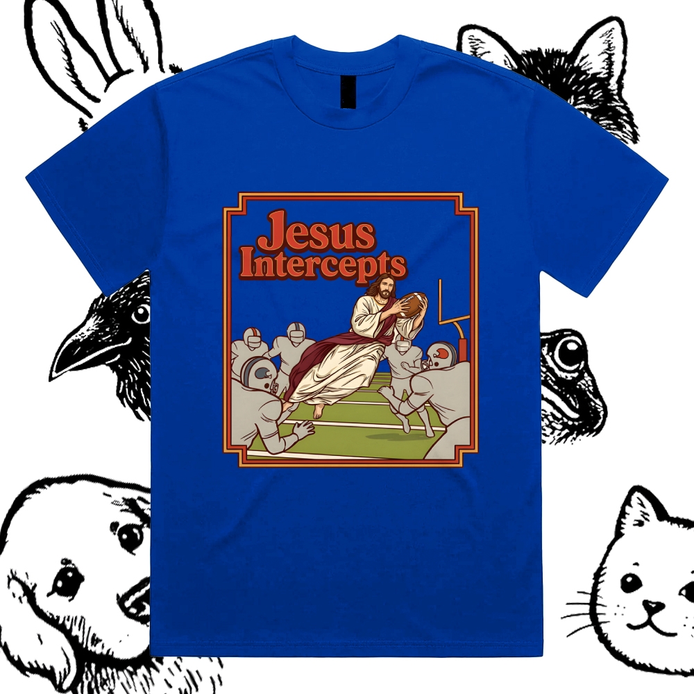 The Divine Defensive Interception Cotton Classic Fit Retro Dark Humor Graphic Tee