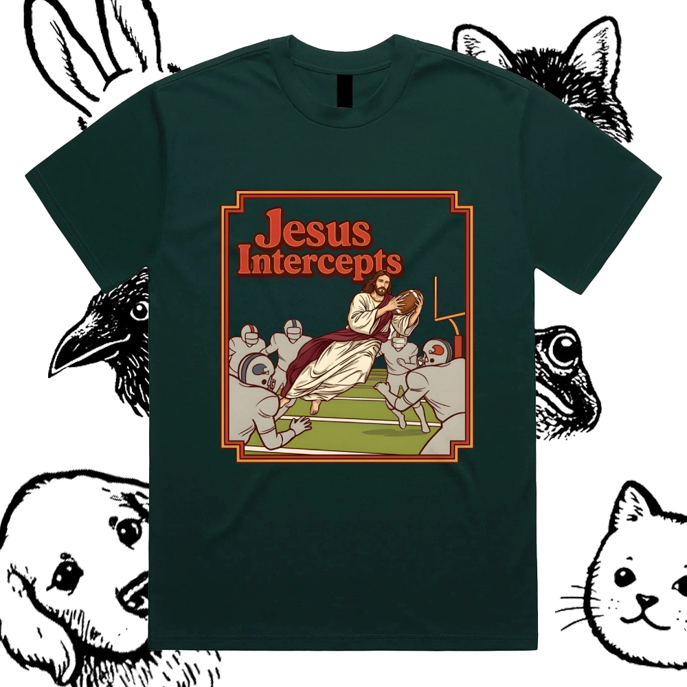 The Divine Defensive Interception Cotton Classic Fit Retro Dark Humor Graphic Tee