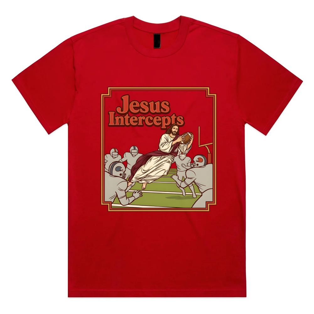 The Divine Defensive Interception Cotton Classic Fit Retro Dark Humor Graphic Tee