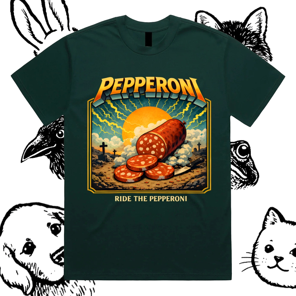 Ride The Pepperoni Cotton Classic Fit Retro Dark Humor Graphic Tee