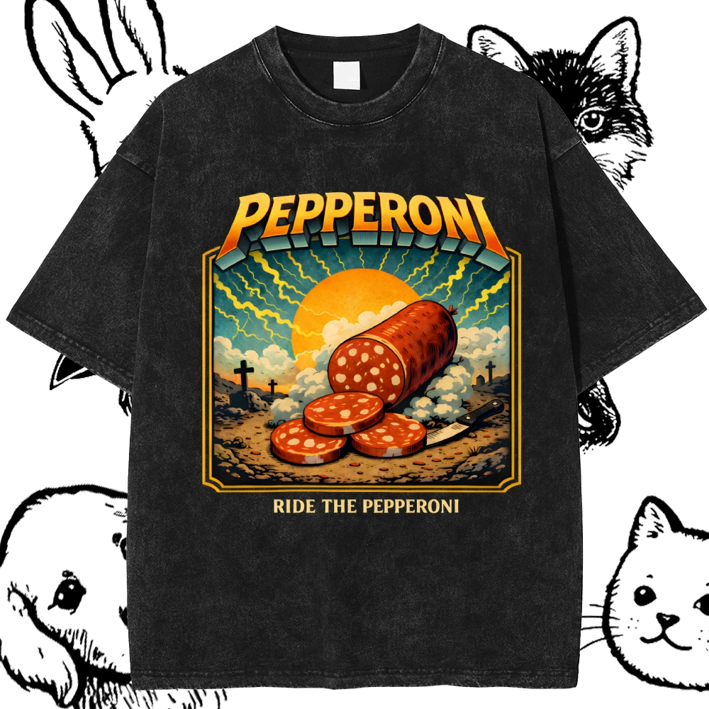 Ride The Pepperoni Cotton Vintage Wash Classic Graphic Tee