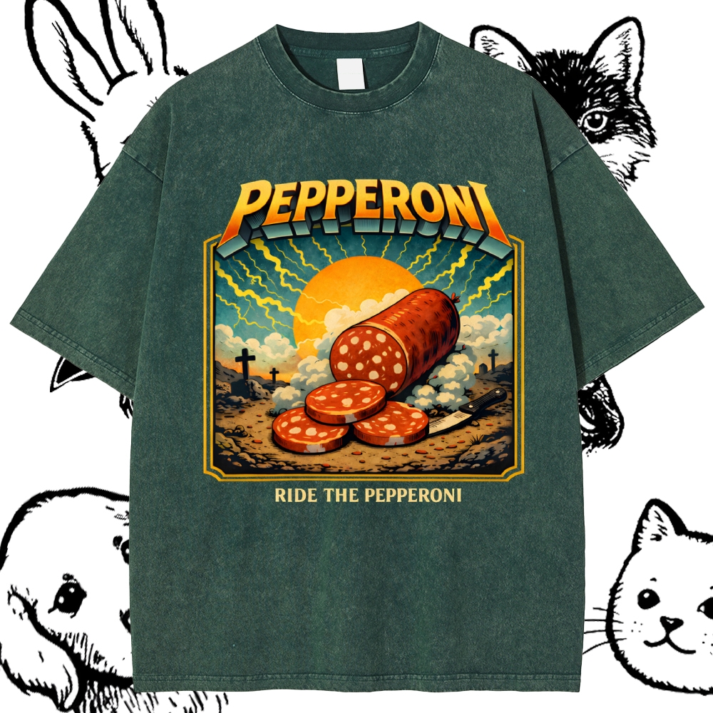 Ride The Pepperoni Cotton Vintage Wash Classic Graphic Tee