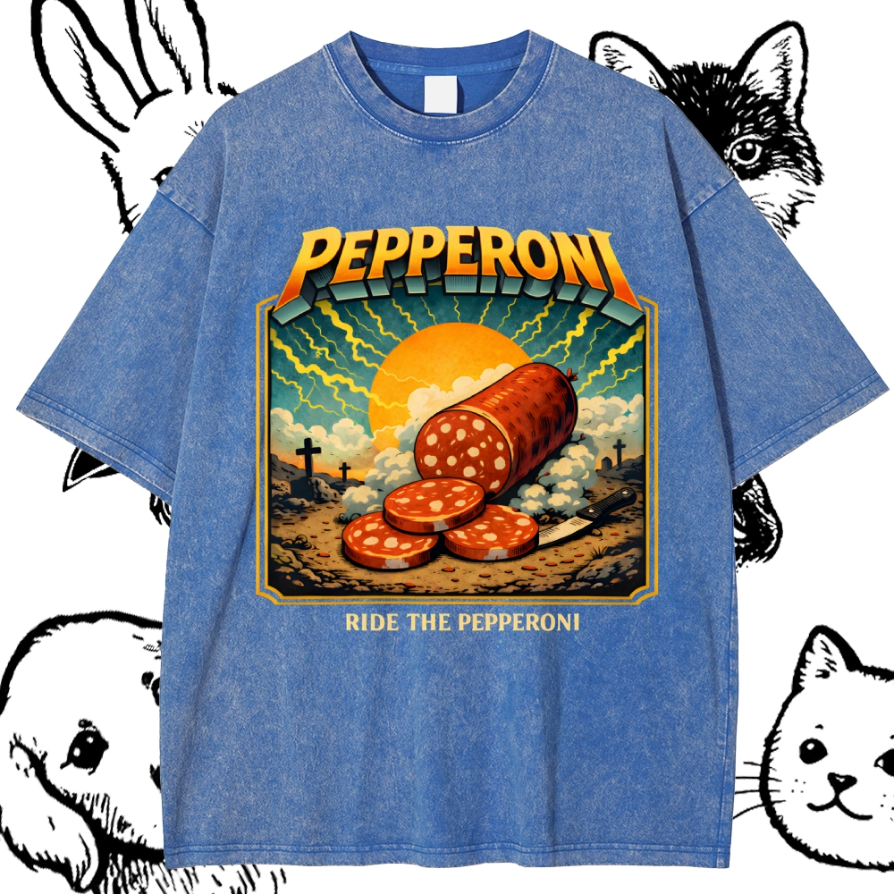 Ride The Pepperoni Cotton Vintage Wash Classic Graphic Tee