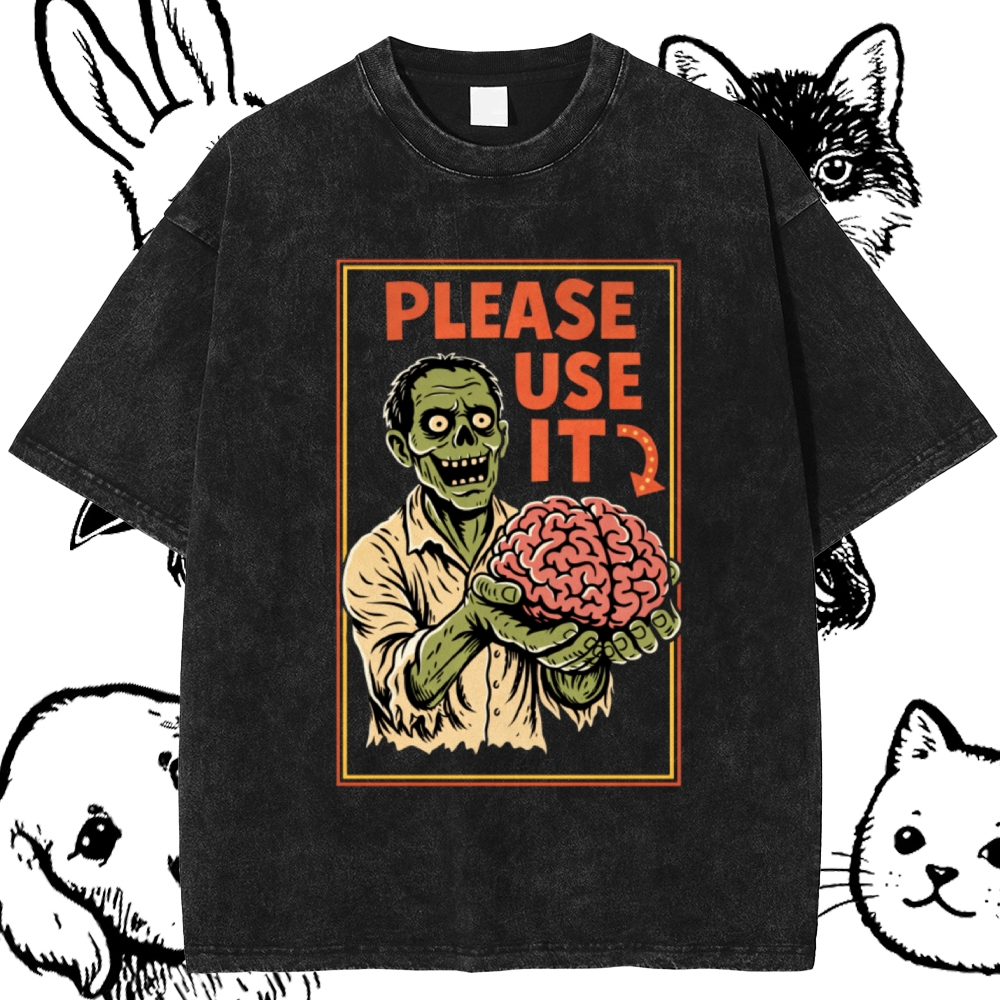 Brain Reminder Cotton Vintage Wash Classic Graphic Tee