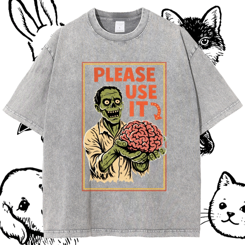 Brain Reminder Cotton Vintage Wash Classic Graphic Tee