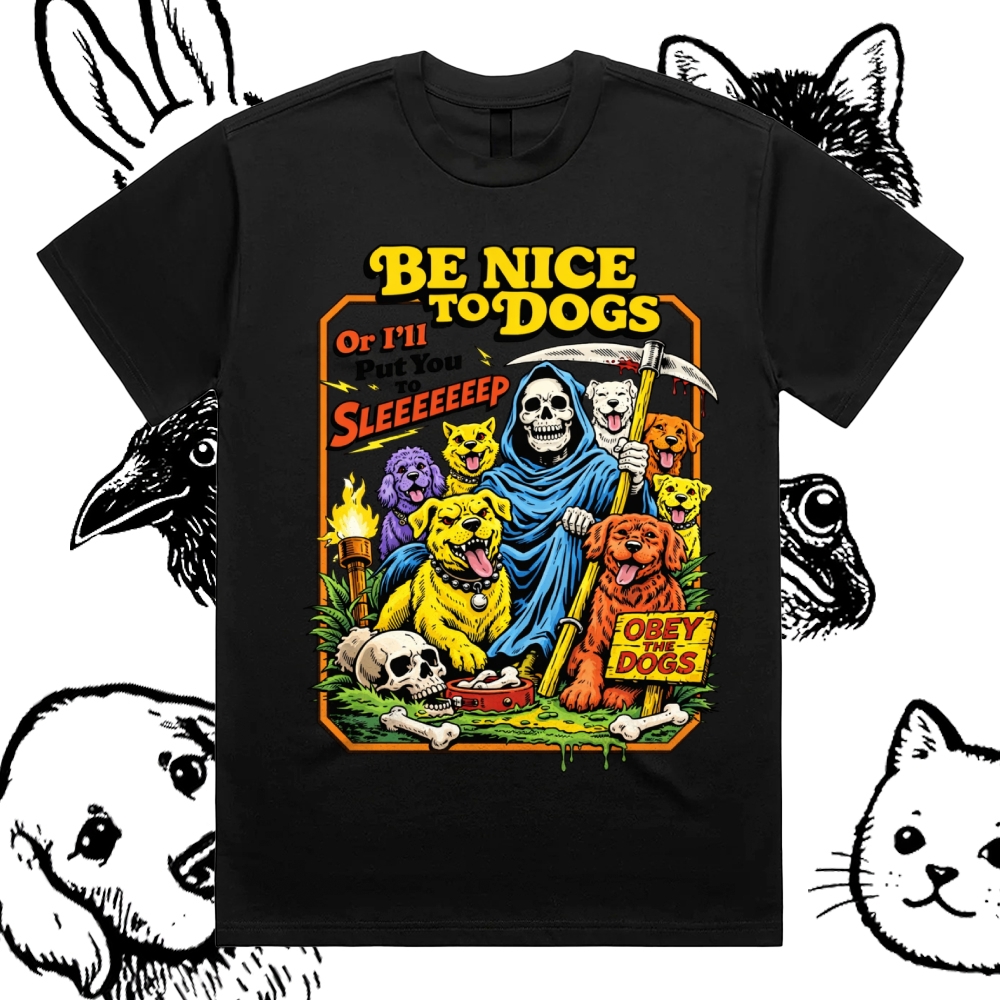 Reaper's Dog Warning Cotton Classic Fit Retro Dark Humor Graphic Tee