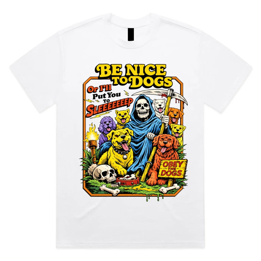 Reaper's Dog Warning Cotton Classic Fit Retro Dark Humor Graphic Tee