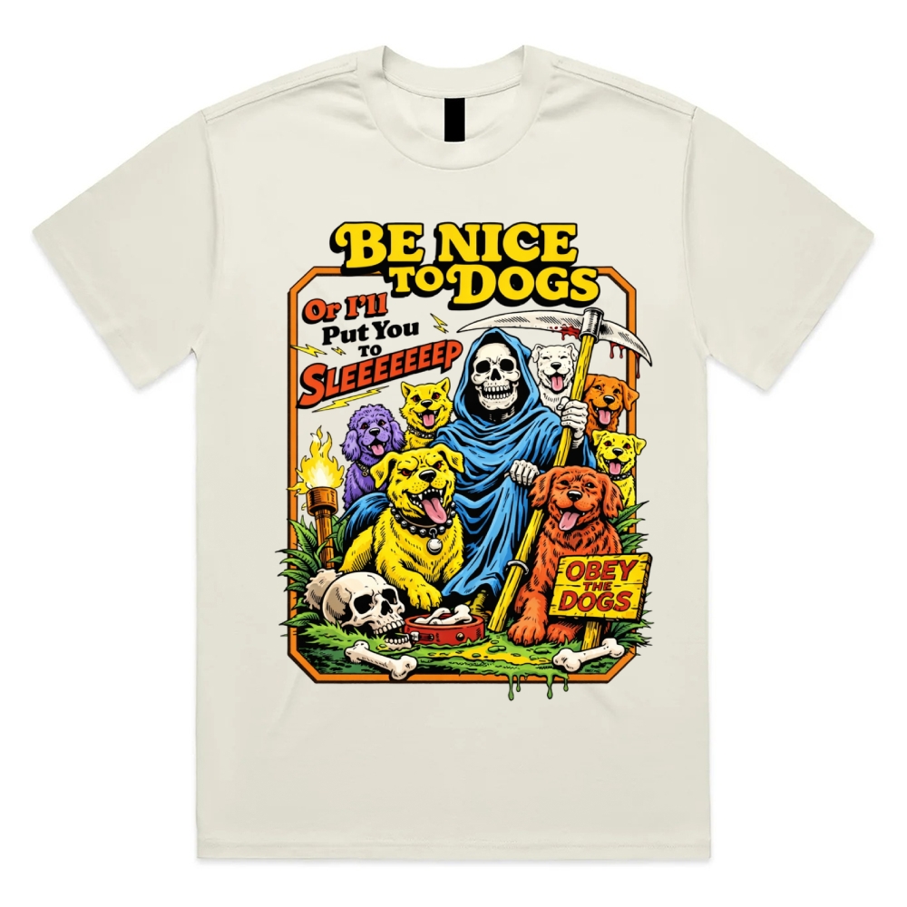 Reaper's Dog Warning Cotton Classic Fit Retro Dark Humor Graphic Tee