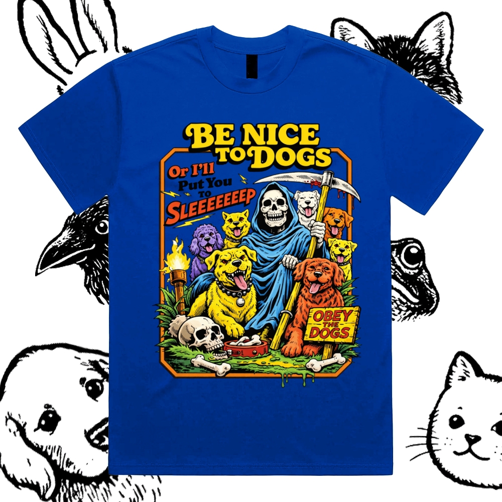 Reaper's Dog Warning Cotton Classic Fit Retro Dark Humor Graphic Tee