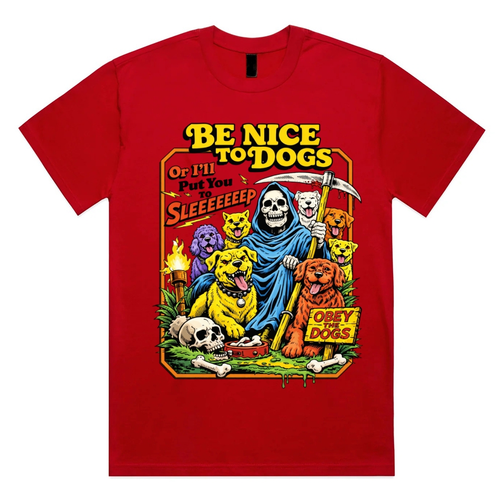 Reaper's Dog Warning Cotton Classic Fit Retro Dark Humor Graphic Tee