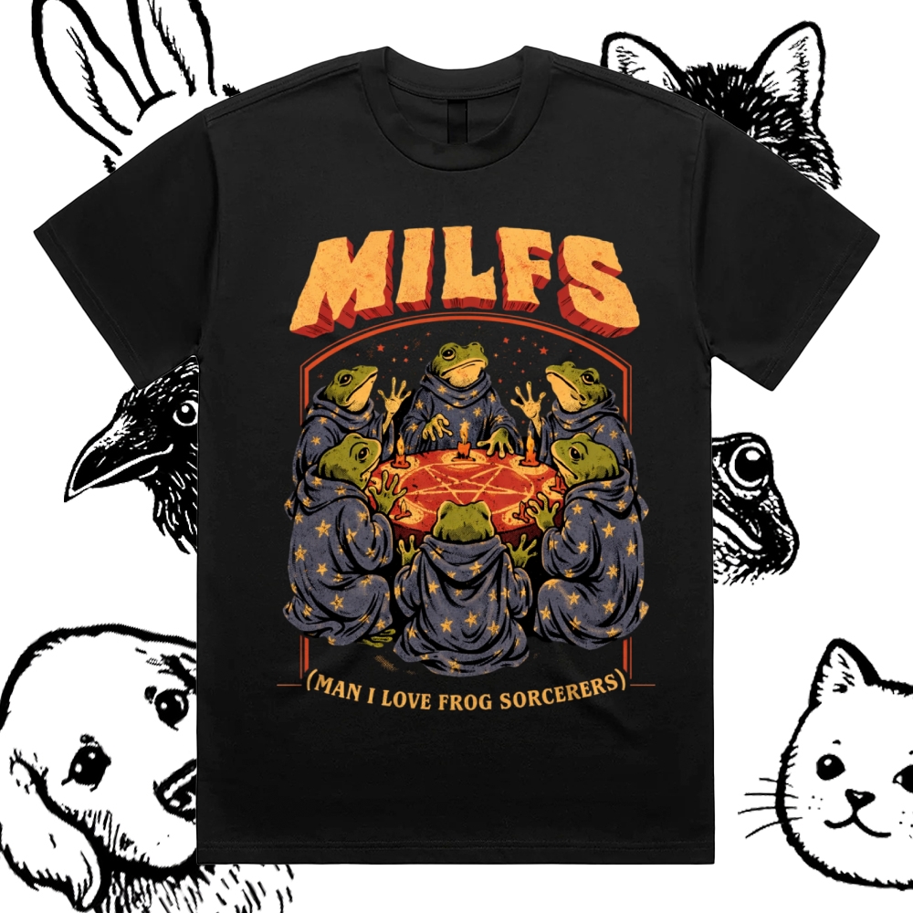 Frog Sorcerer Ritual Cotton Classic Fit Retro Dark Humor Graphic Tee