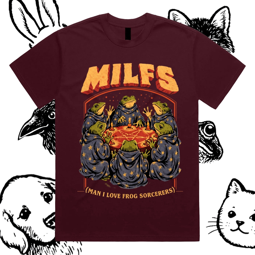 Frog Sorcerer Ritual Cotton Classic Fit Retro Dark Humor Graphic Tee
