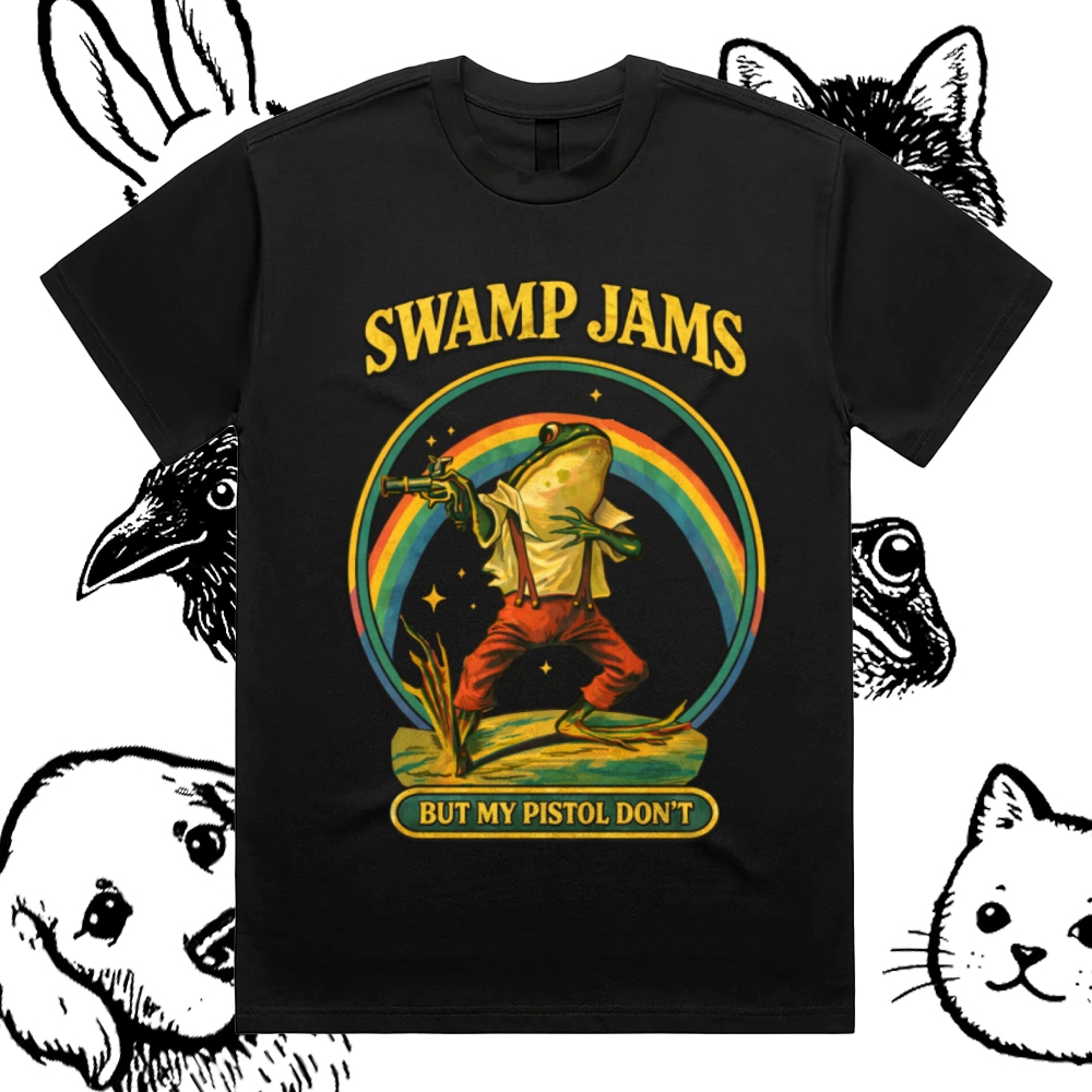 Swamp Outlaw Frog Cotton Classic Fit Retro Dark Humor Graphic Tee