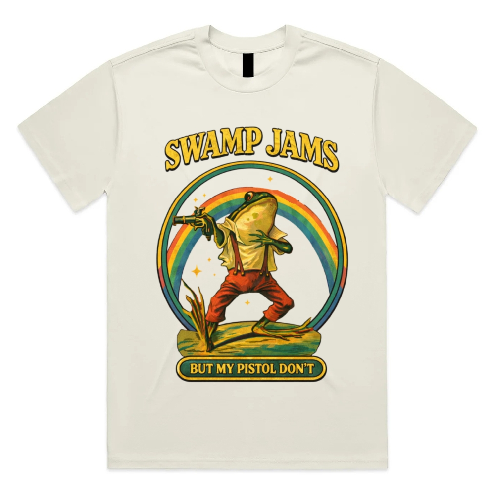 Swamp Outlaw Frog Cotton Classic Fit Retro Dark Humor Graphic Tee