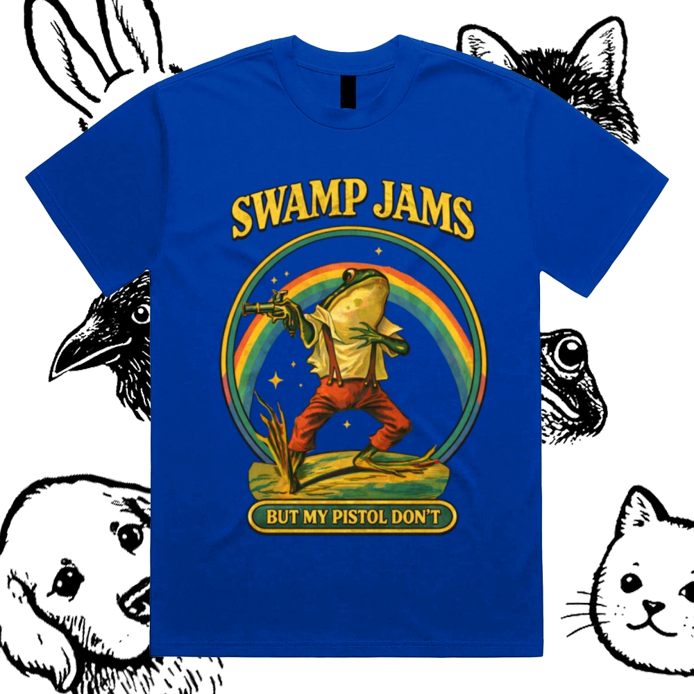 Swamp Outlaw Frog Cotton Classic Fit Retro Dark Humor Graphic Tee