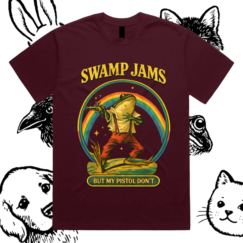 Swamp Outlaw Frog Cotton Classic Fit Retro Dark Humor Graphic Tee
