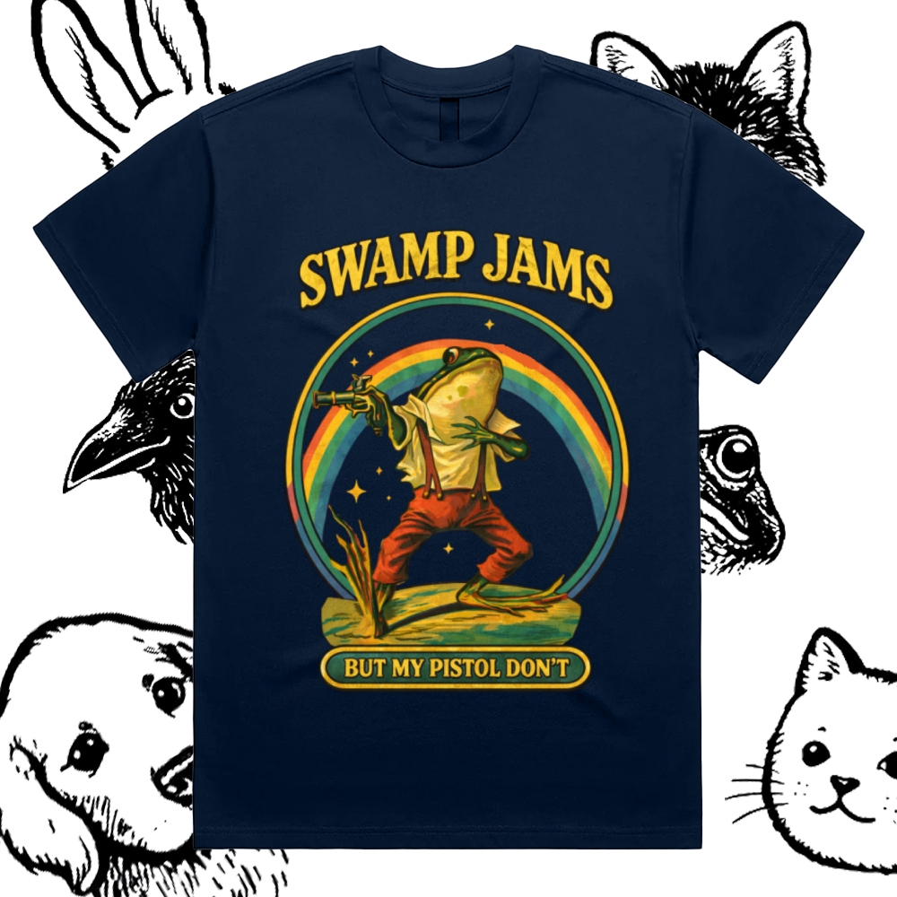 Swamp Outlaw Frog Cotton Classic Fit Retro Dark Humor Graphic Tee
