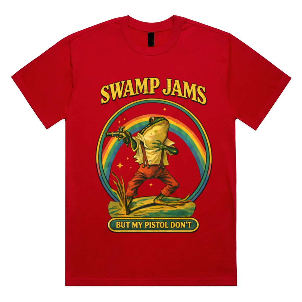 Swamp Outlaw Frog Cotton Classic Fit Retro Dark Humor Graphic Tee