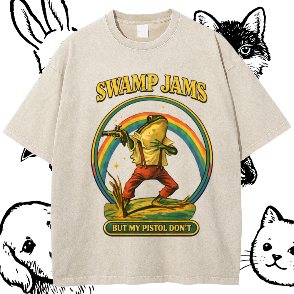 Swamp Outlaw Frog Cotton Vintage Wash Classic Graphic Tee
