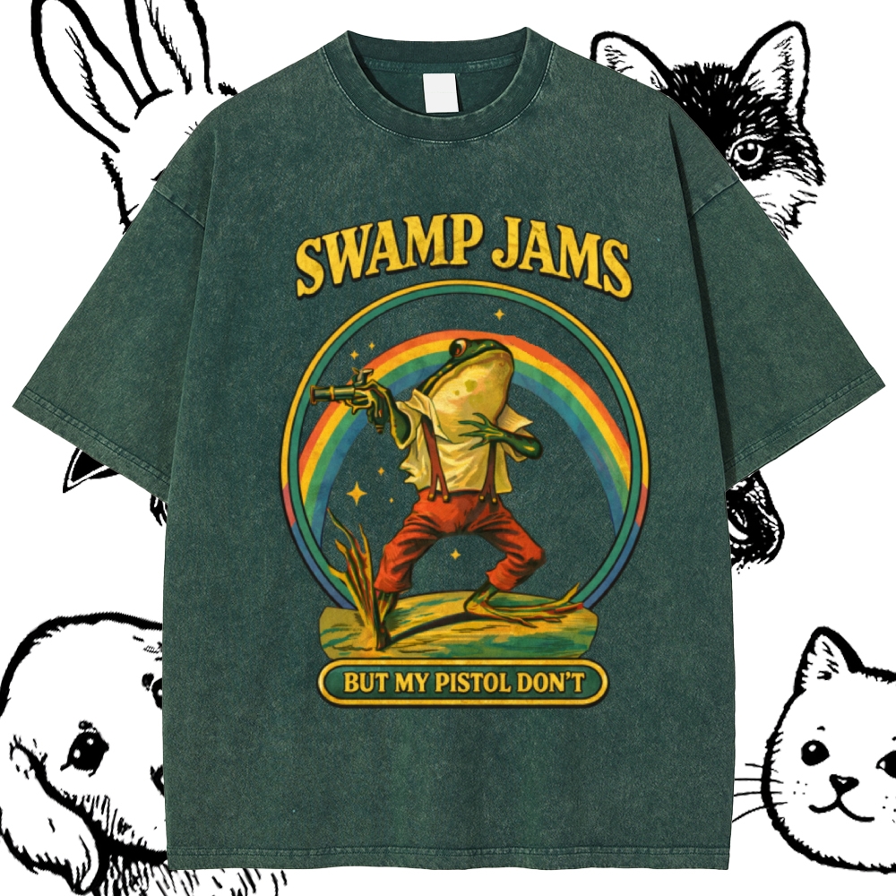 Swamp Outlaw Frog Cotton Vintage Wash Classic Graphic Tee