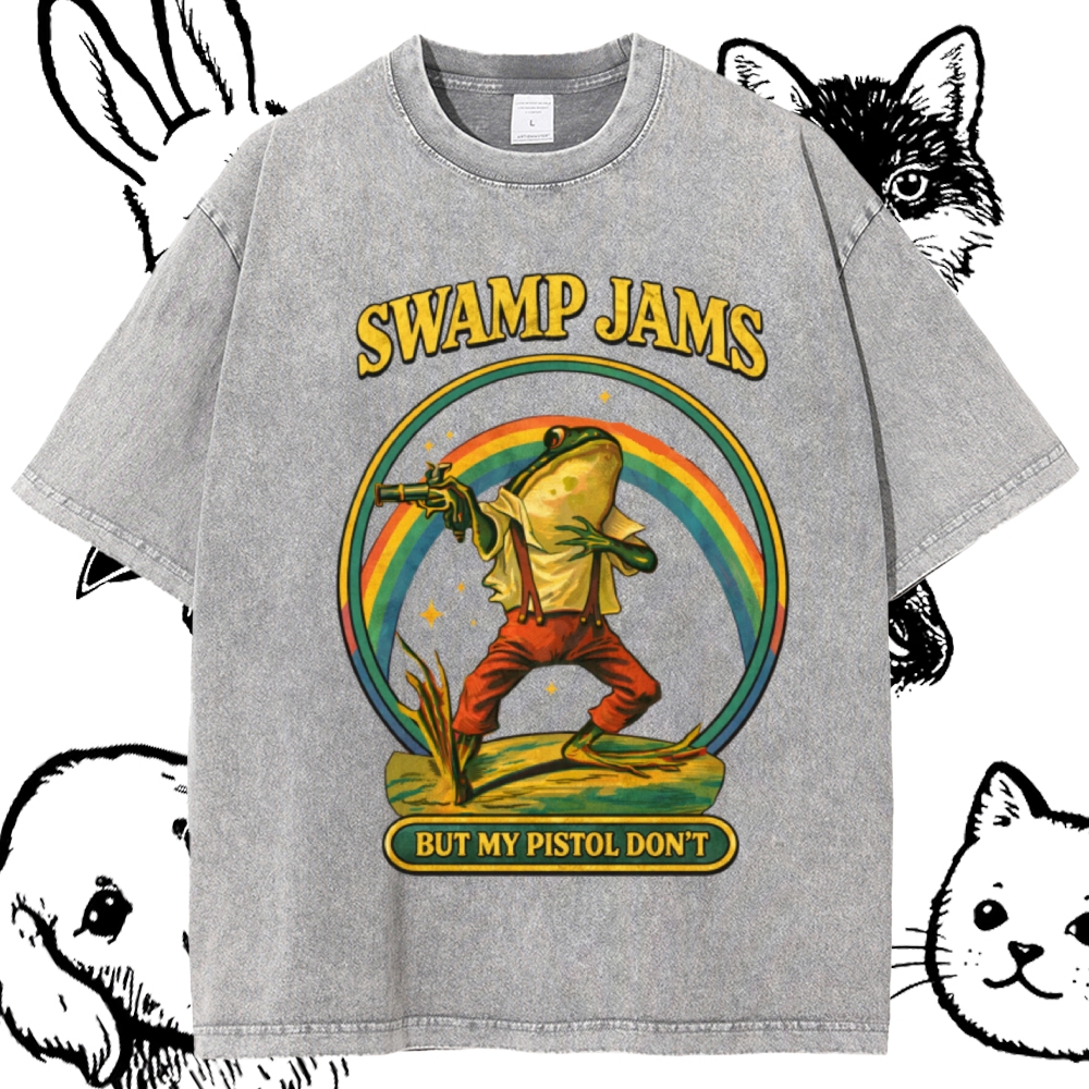 Swamp Outlaw Frog Cotton Vintage Wash Classic Graphic Tee