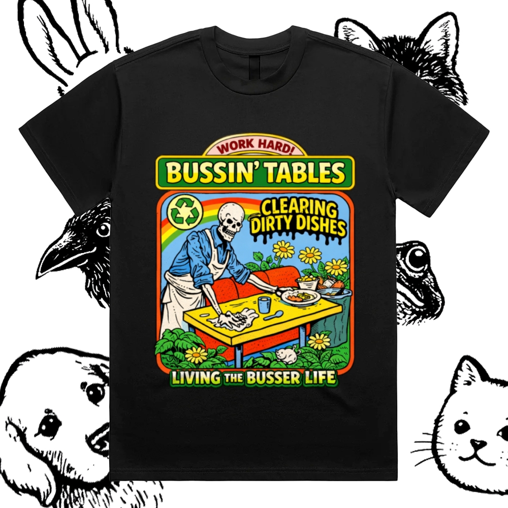 Skeleton Busser Life Cotton Classic Fit Retro Dark Humor Graphic Tee