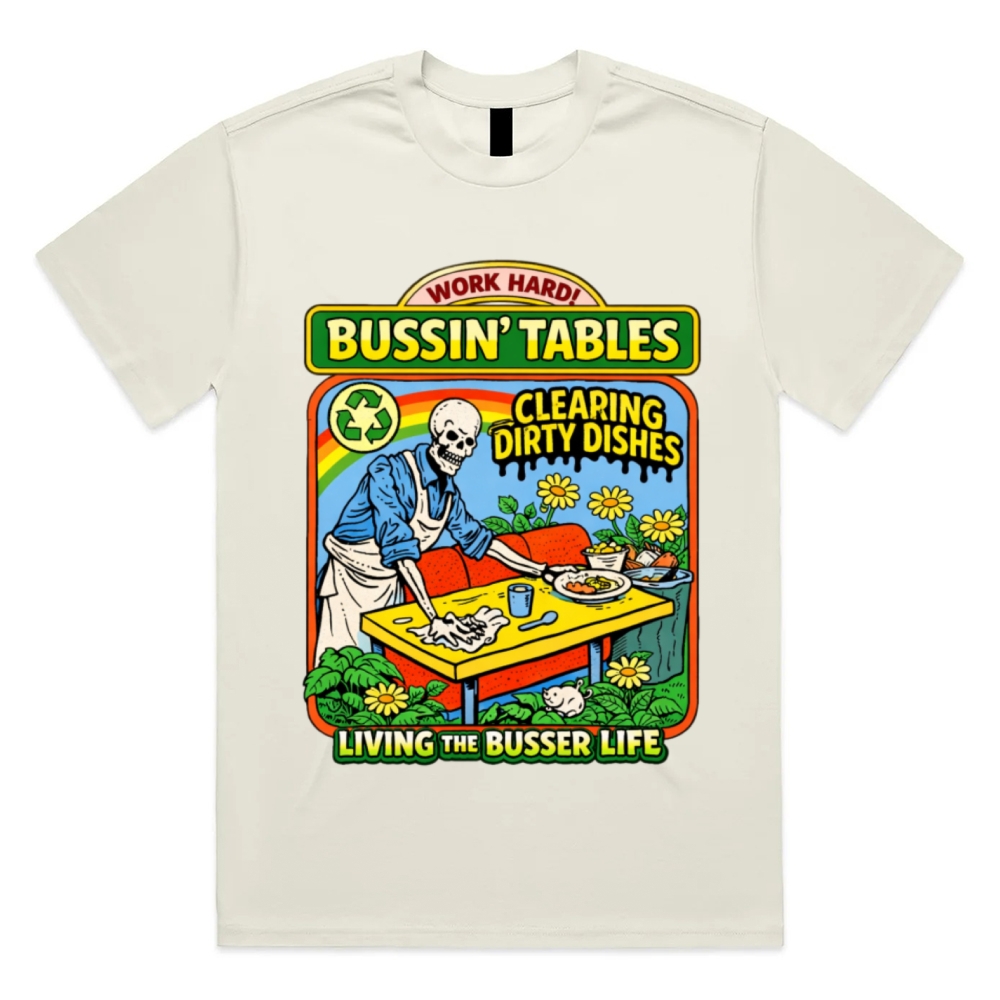 Skeleton Busser Life Cotton Classic Fit Retro Dark Humor Graphic Tee