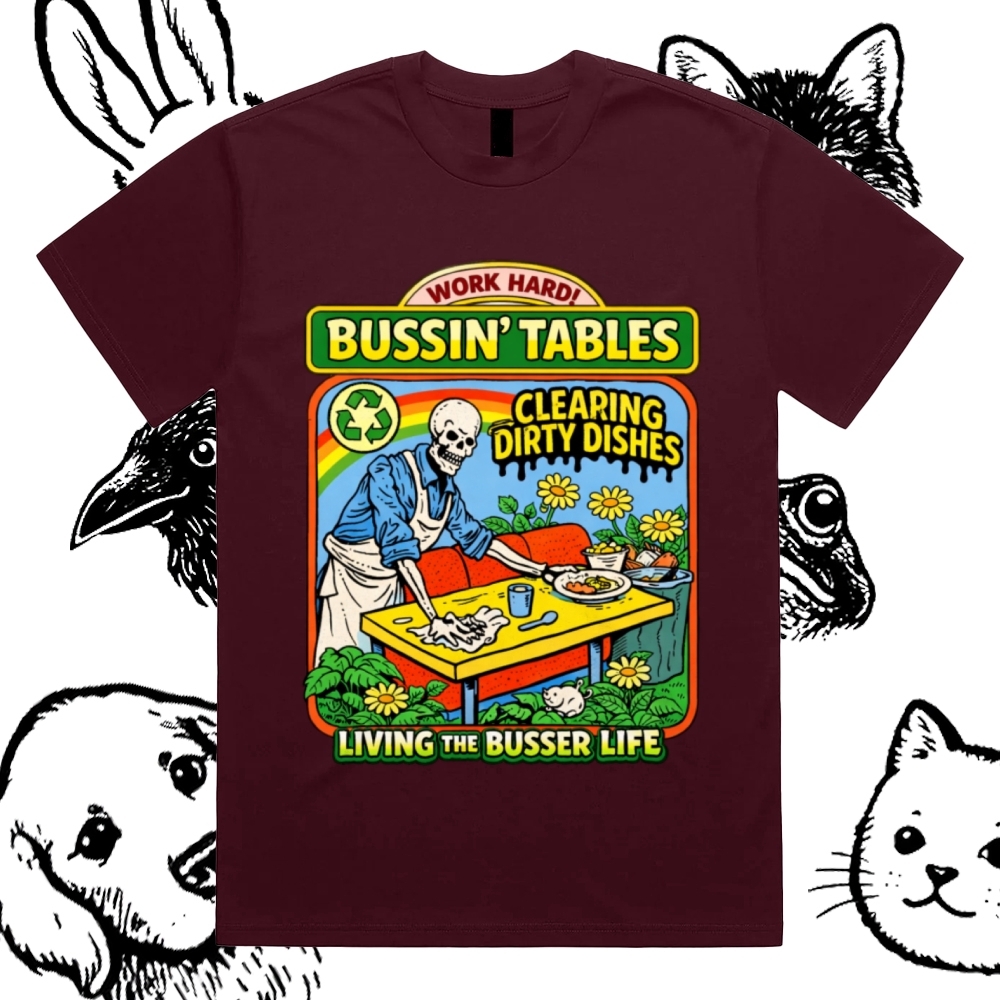 Skeleton Busser Life Cotton Classic Fit Retro Dark Humor Graphic Tee
