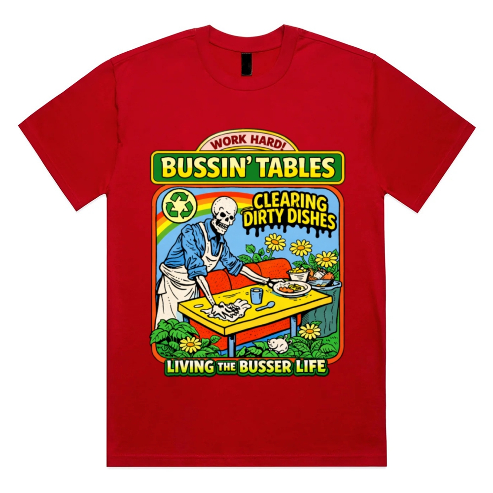 Skeleton Busser Life Cotton Classic Fit Retro Dark Humor Graphic Tee