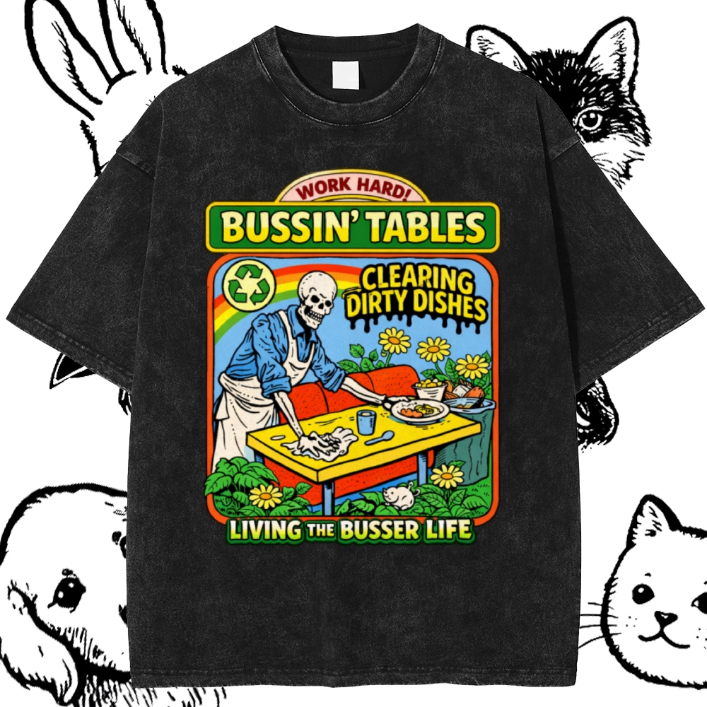 Skeleton Busser Life Cotton Vintage Wash Classic Graphic Tee