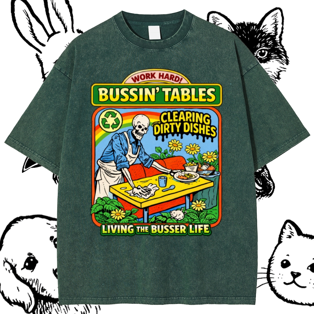Skeleton Busser Life Cotton Vintage Wash Classic Graphic Tee