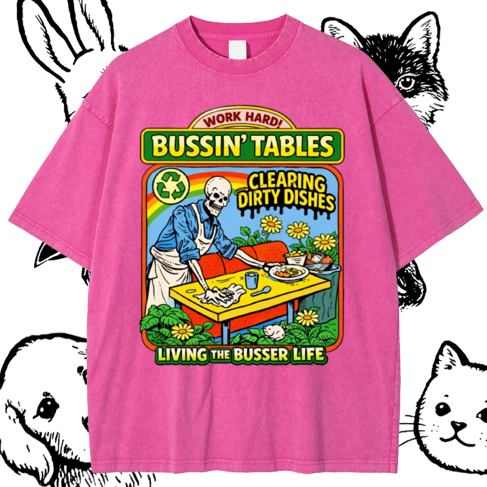 Skeleton Busser Life Cotton Vintage Wash Classic Graphic Tee