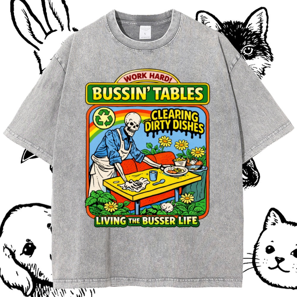 Skeleton Busser Life Cotton Vintage Wash Classic Graphic Tee