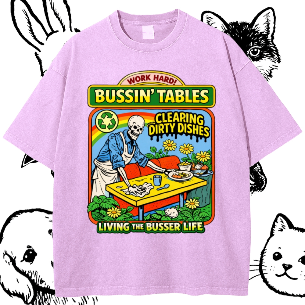 Skeleton Busser Life Cotton Vintage Wash Classic Graphic Tee
