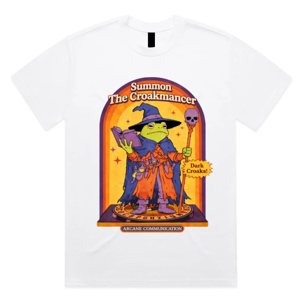 Summon The Croakmancer Cotton Classic Fit Retro Dark Humor Graphic Tee