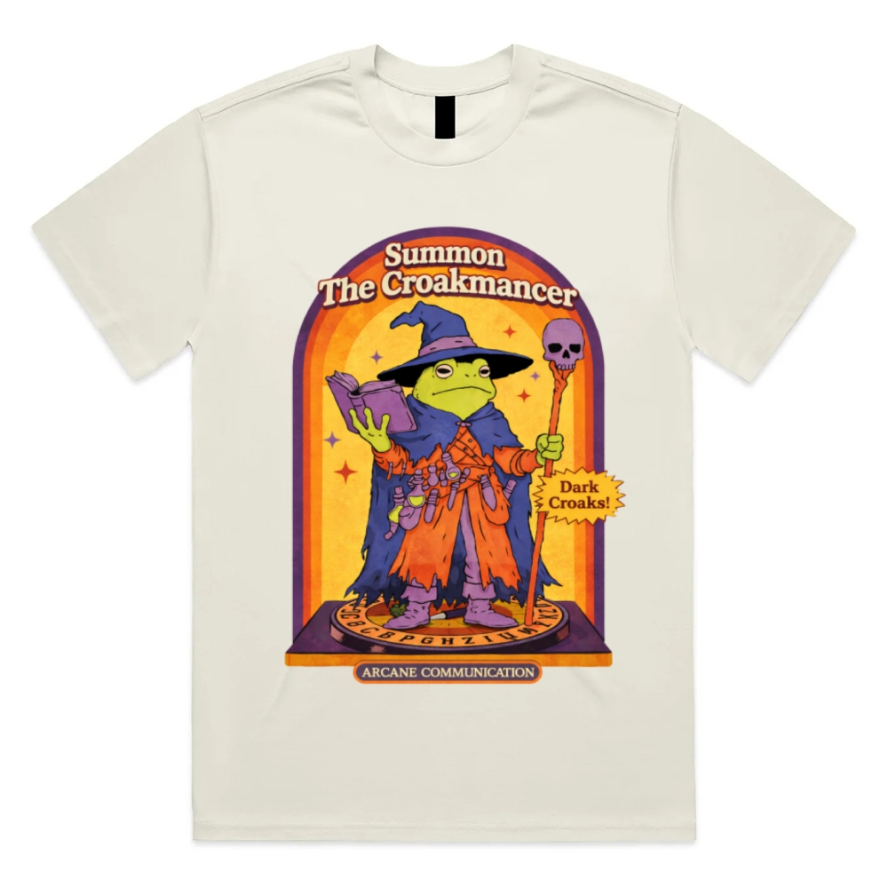 Summon The Croakmancer Cotton Classic Fit Retro Dark Humor Graphic Tee