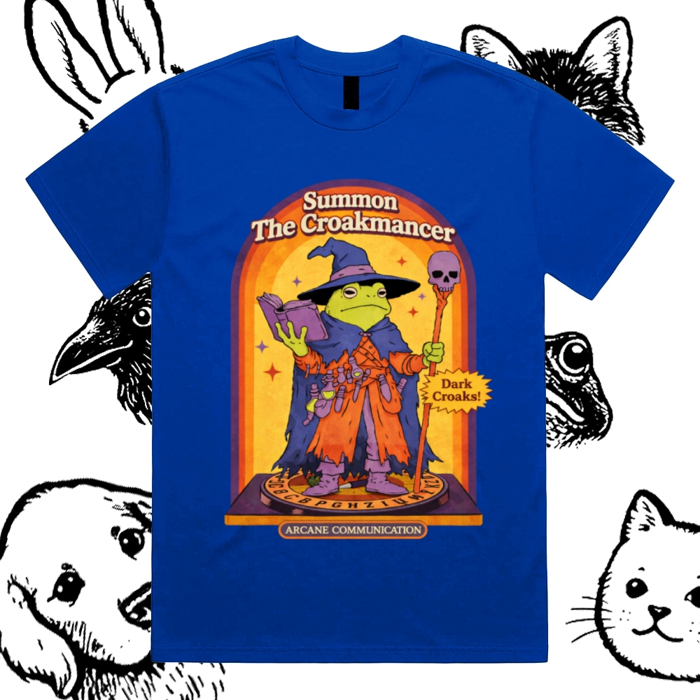 Summon The Croakmancer Cotton Classic Fit Retro Dark Humor Graphic Tee