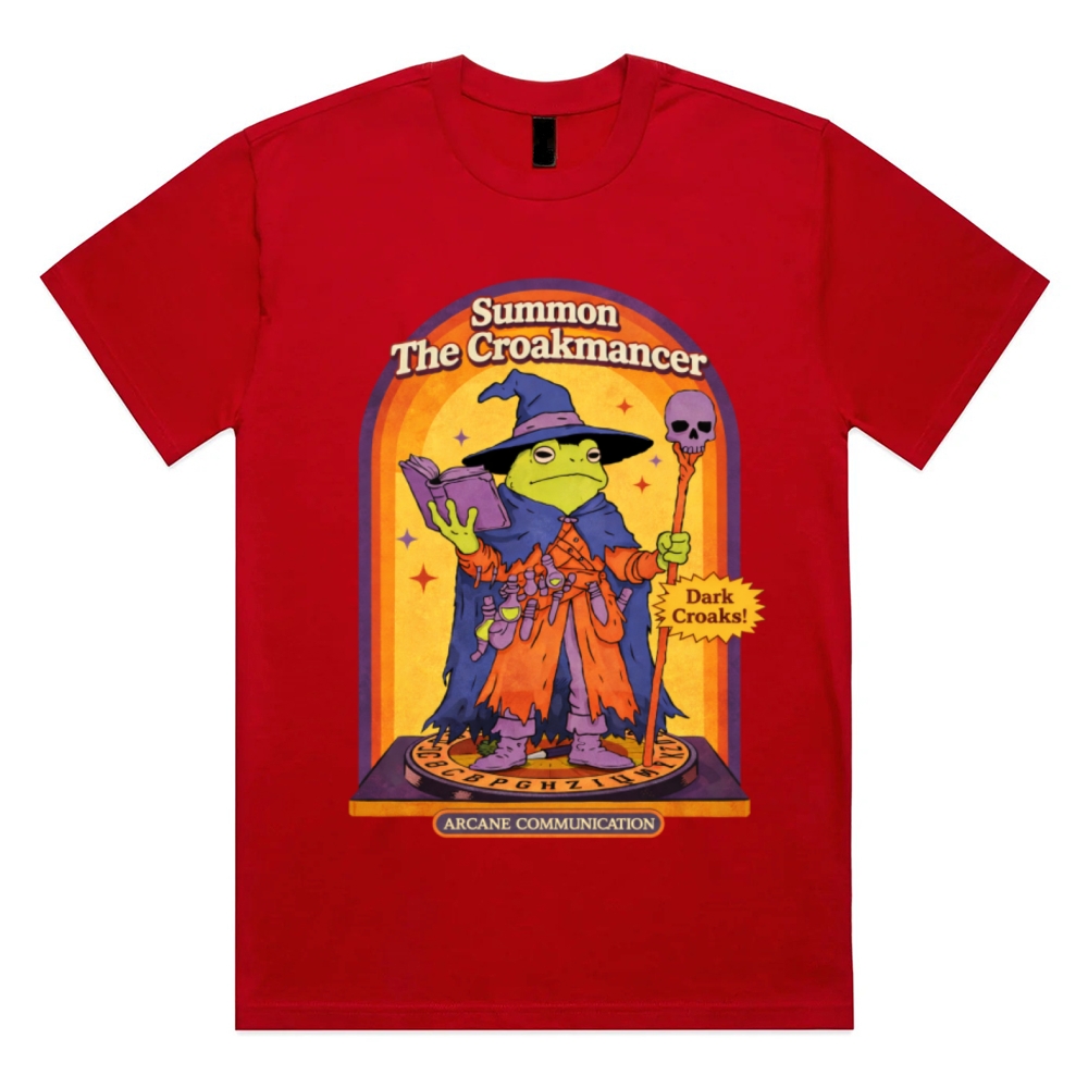 Summon The Croakmancer Cotton Classic Fit Retro Dark Humor Graphic Tee