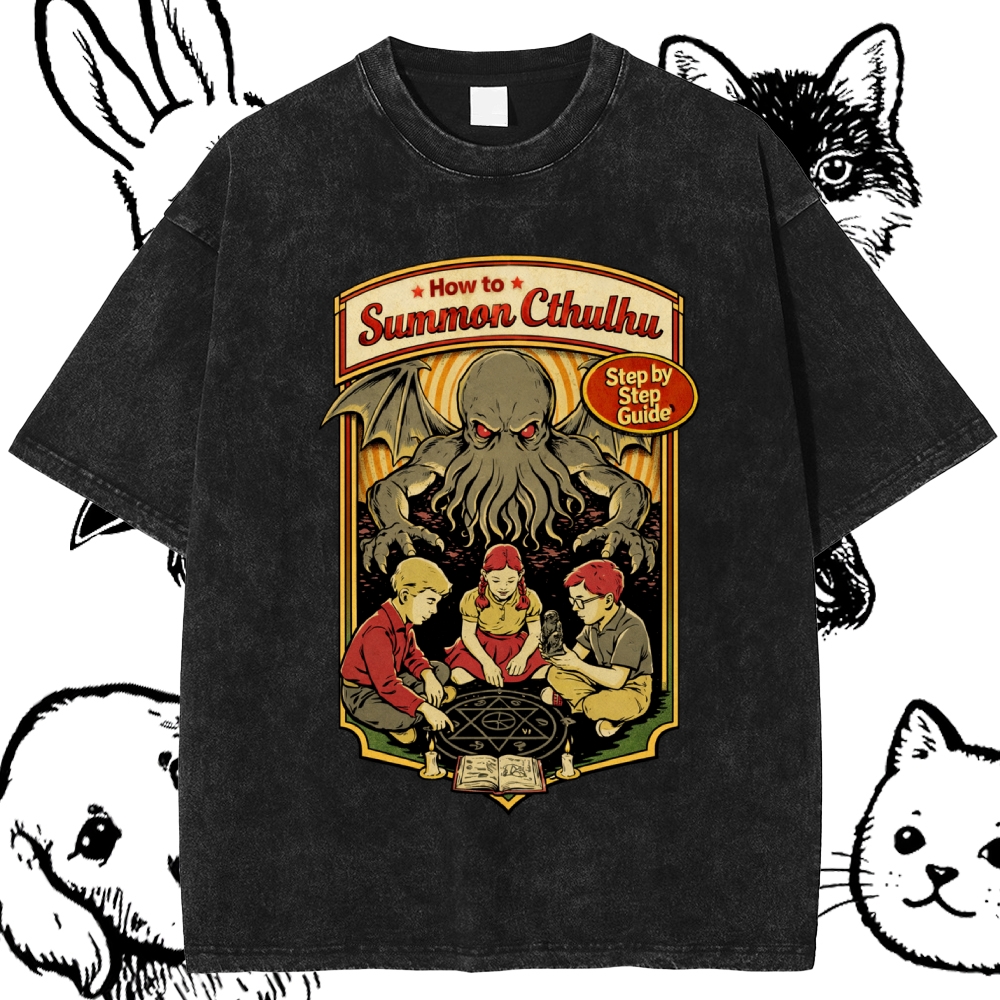 Cthulhu Summoning Guide Cotton Vintage Wash Classic Graphic Tee
