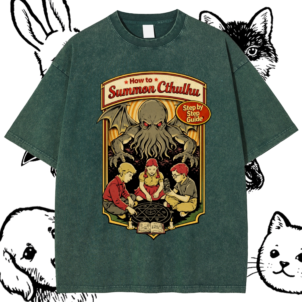 Cthulhu Summoning Guide Cotton Vintage Wash Classic Graphic Tee